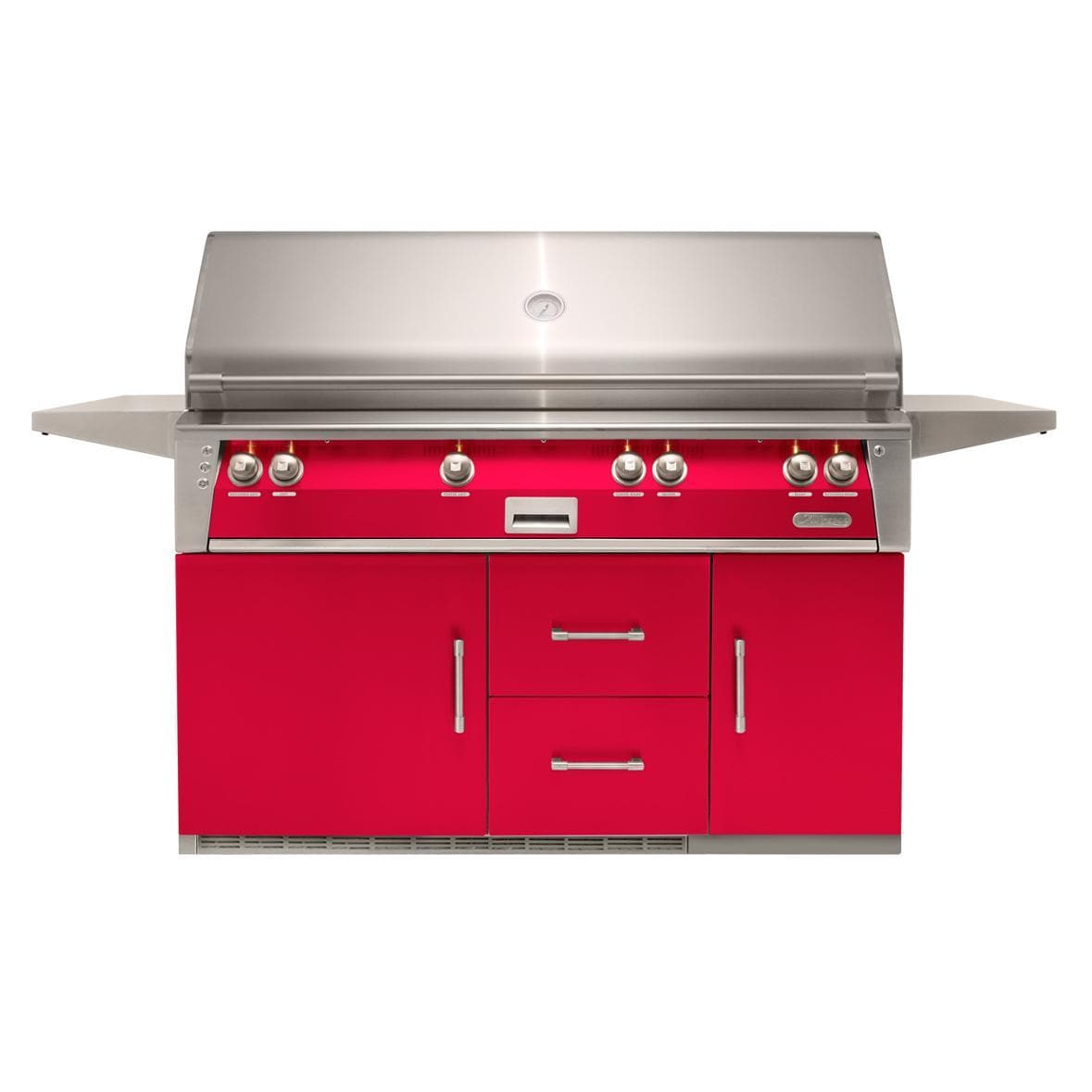Alfresco ALXE 56-Inch Freestanding Propane All Grill On Refrigerated Cart With Sear Zone And Rotisserie in Raspberry Red - ALXE-56BFGR-LP-S3027