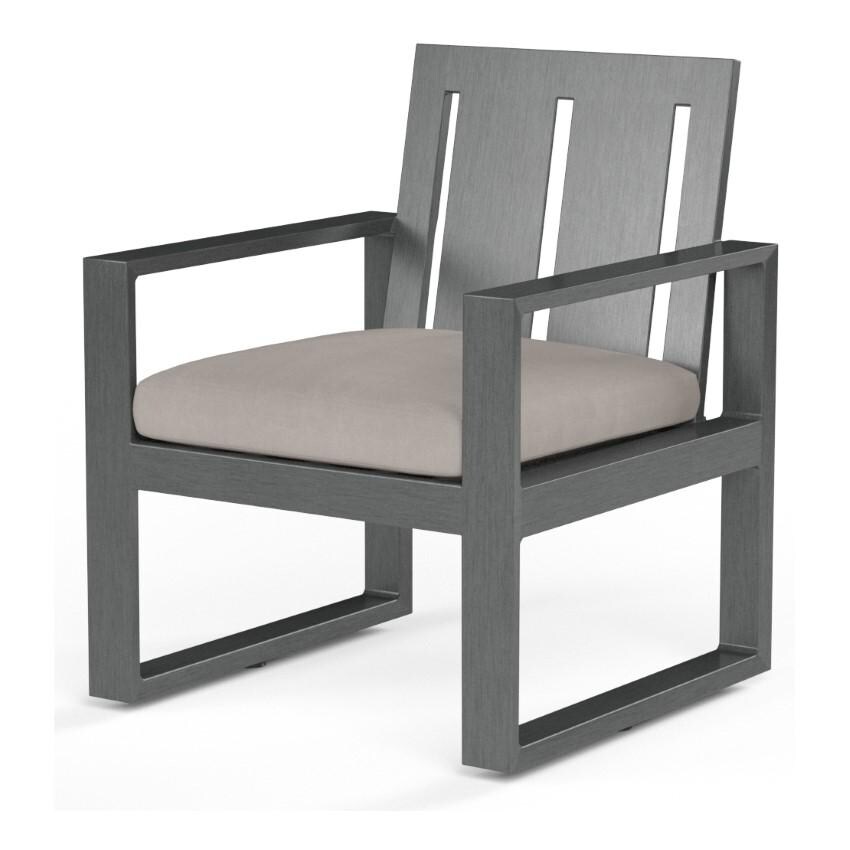 Redondo Aluminum Dining Arm Chair w/ No Welt in Slate/Canvas Natural by Sunset West - White Background thumbnail