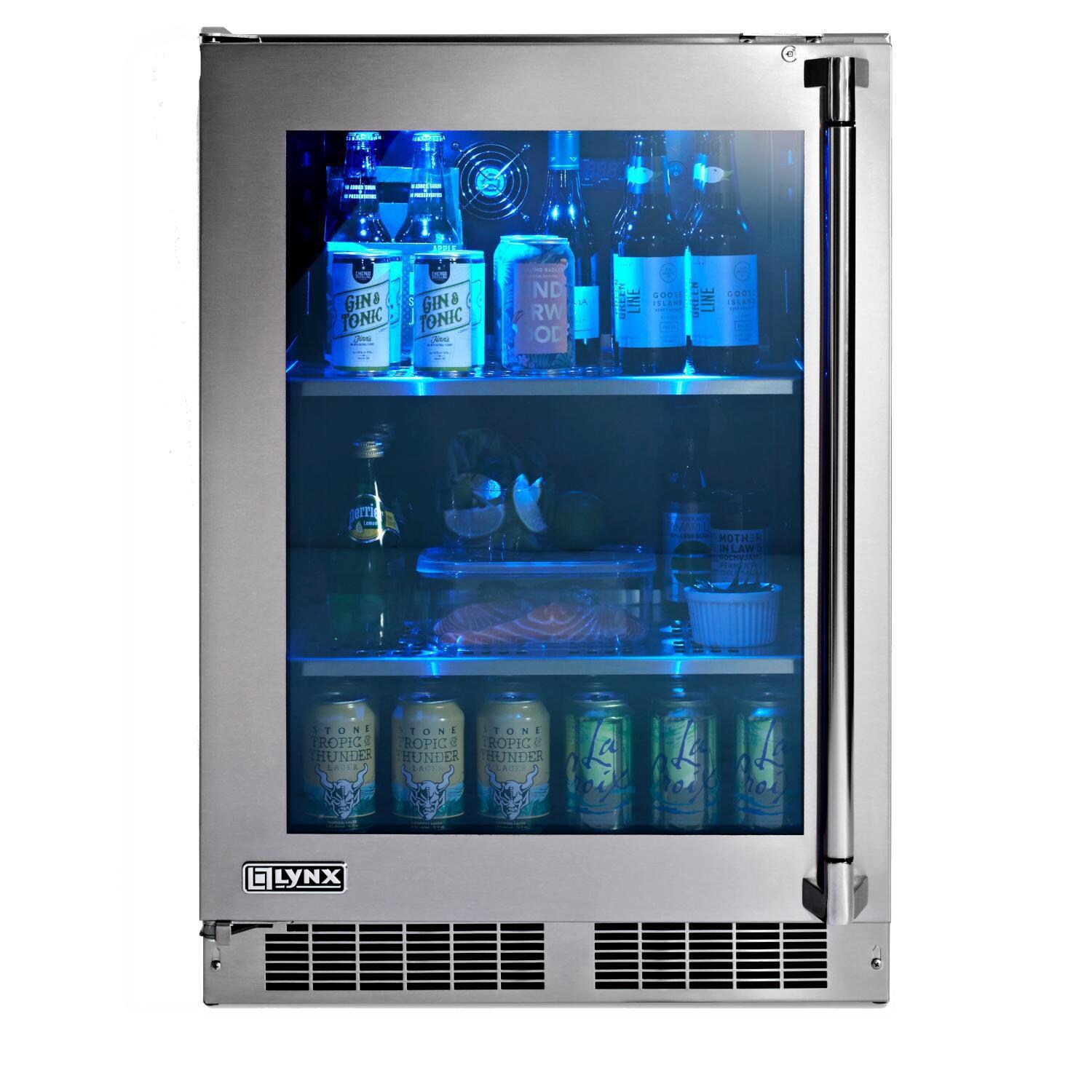Lynx 24-Inch 5.3 Cu. Ft. Left Hinge Outdoor Rated Compact Glass Door Refrigerator - LN24REFGL