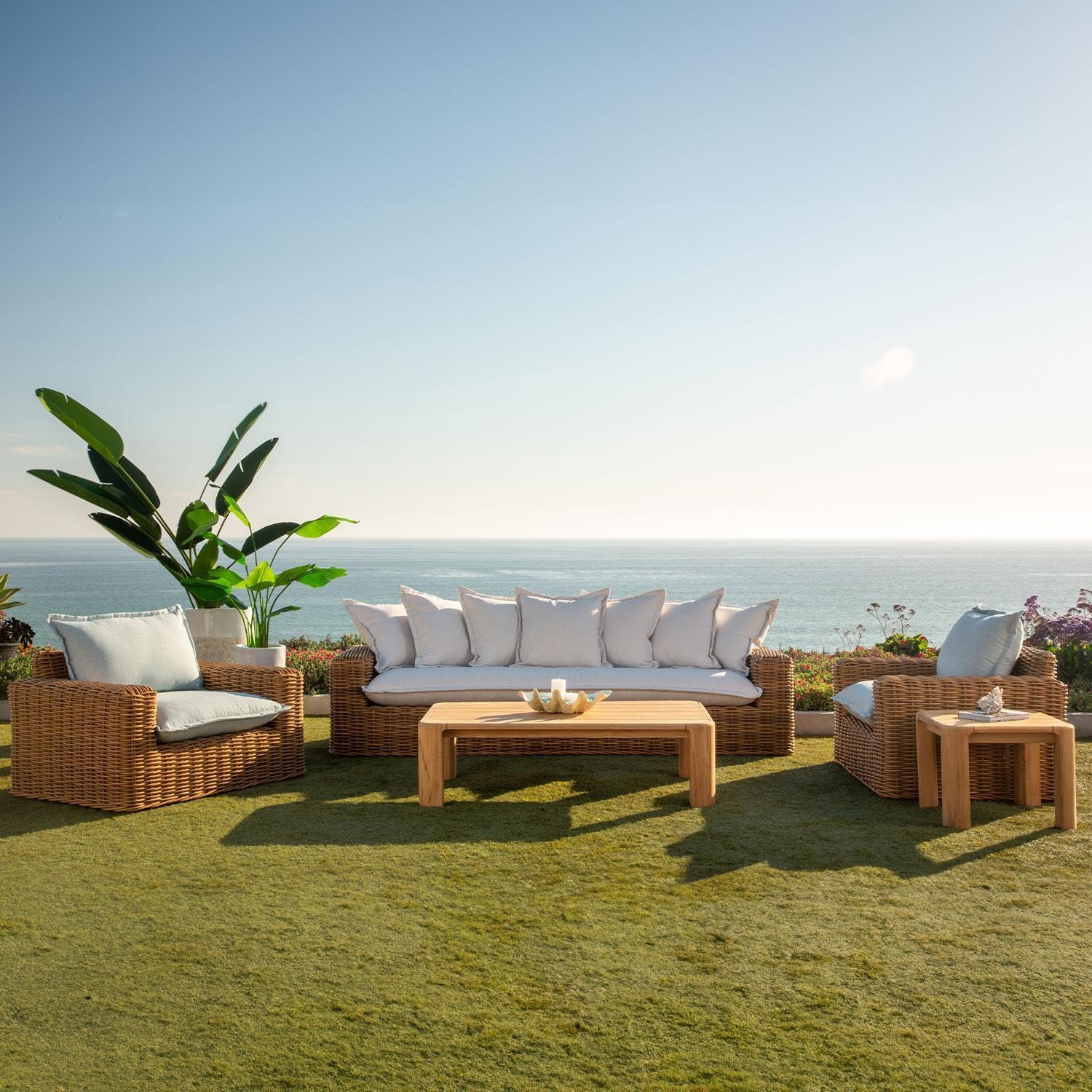 Sunset West Playa 5 Pc Resin Wicker Patio Seating Set w/ Swivel Chairs By - SW7001-21-5S-PR-STKIT (2) + SW5706-CT + SW5706-ET + SW7001-23-PRL-STKIT