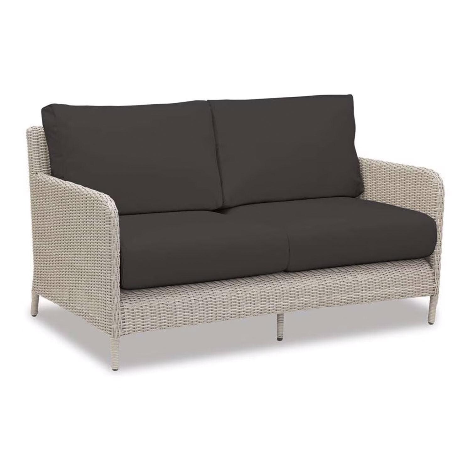 Manhattan Wicker Patio Loveseat in Spectrum Carbon w/ Self Welt By Sunset West - Display - White Background thumbnail