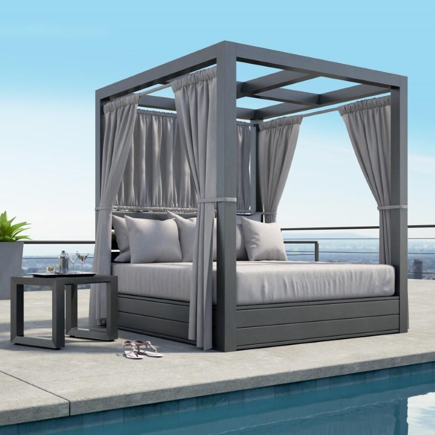 Redondo Aluminum Resort King Daybed w/ No Welt in Slate/Spectrum Indigo by Sunset West - By Pool - Lifestyle thumbnail