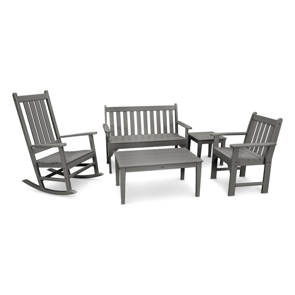 Vineyard 5 Pc Recycled Plastic Seating Set in Slate Gray by POLYWOOD