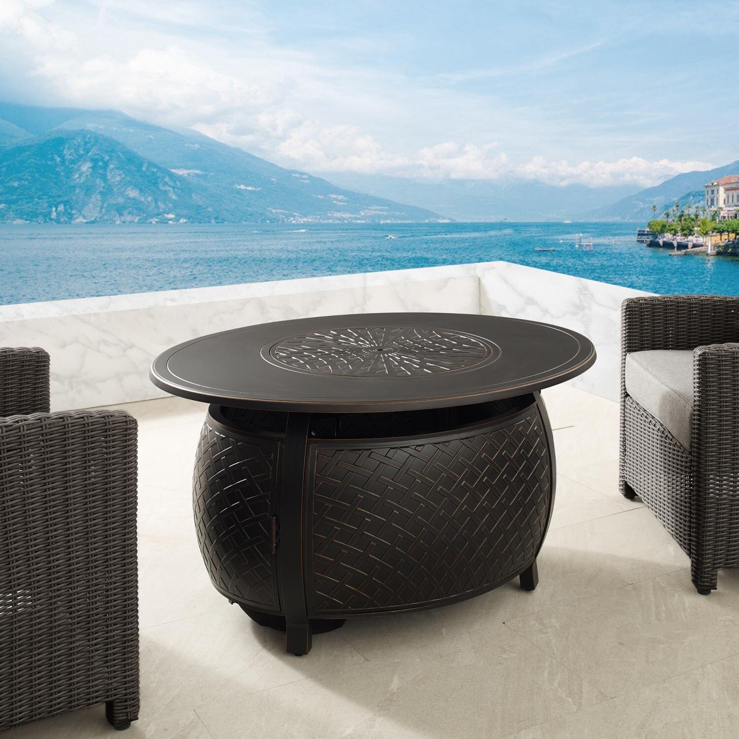 Ultimate Patio 63222-NG Palm Way 48-Inch Oval Aluminum Natural Gas Fire Pit - Burner Cover thumbnail