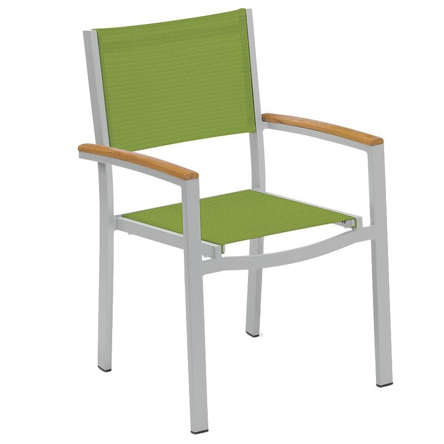 Travira Aluminum Patio Dining Arm Chair W/ Tekwood Natural Arm Caps - Go Green Sling thumbnail