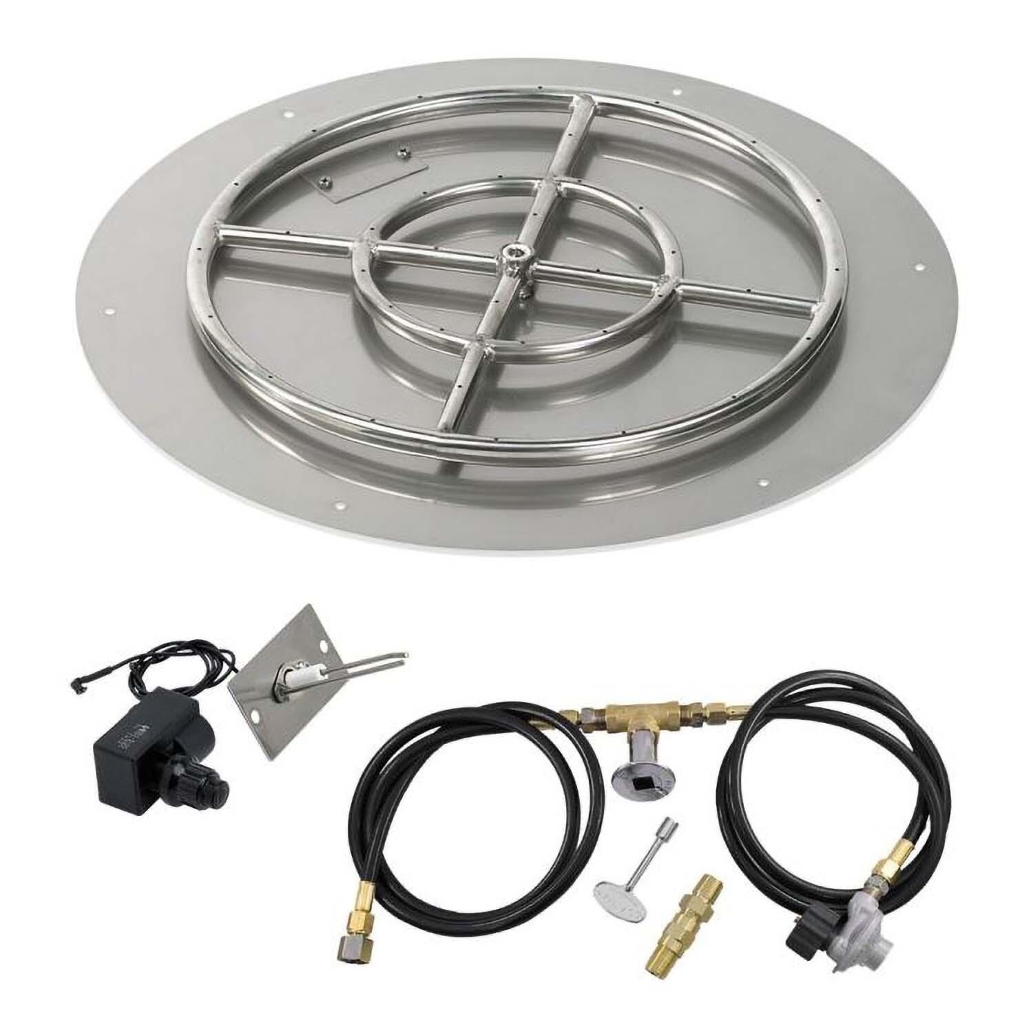 BBQGuys Signature 24 Inch Stainless Steel Round Flat Fire Pit Pan W/Spark Ignition Kit - 18 Inch Ring - Propane - White Background thumbnail