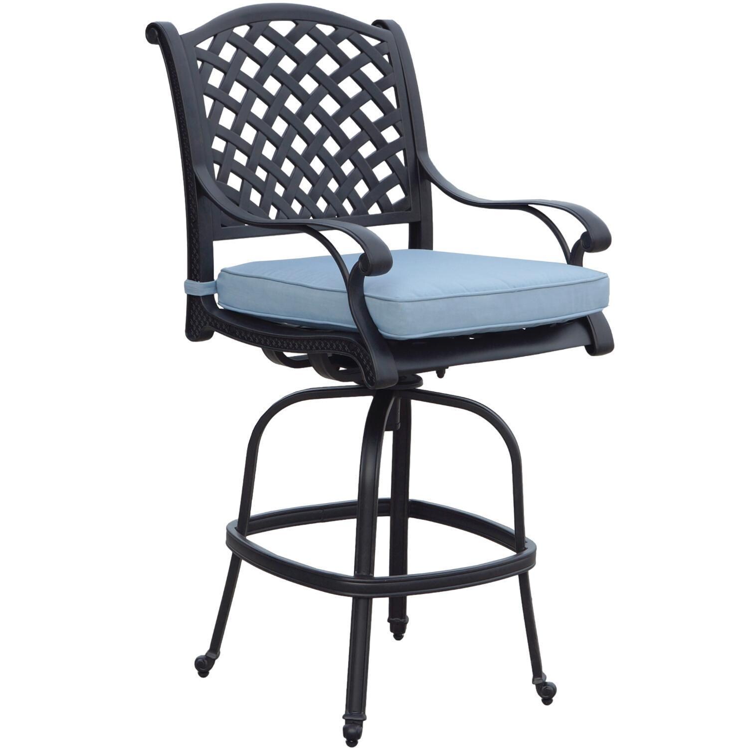 Darlee Nassau 5-Piece Patio Bar Set with Sky Blue Cushions and 42 Inch Round Bar Table - Chair W/ Cushion - White Background thumbnail