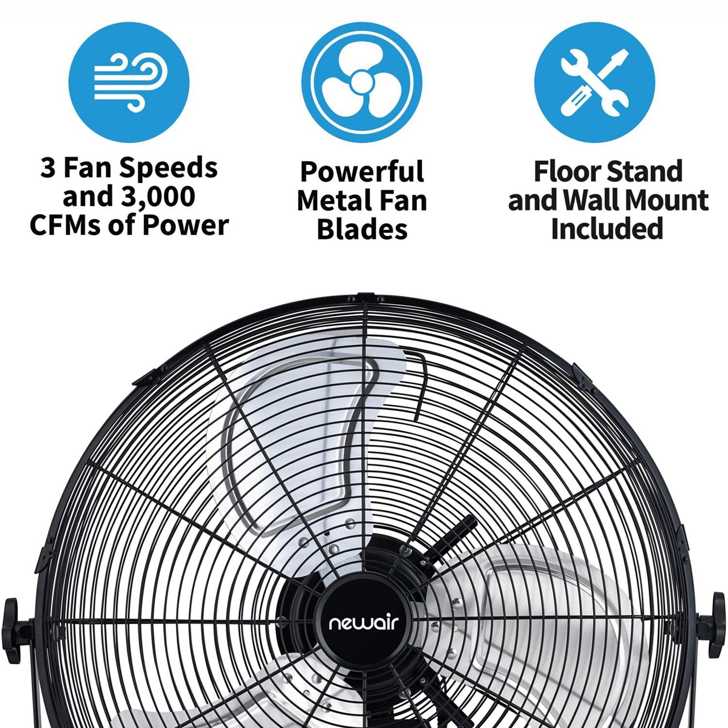 NewAir NIF20CBK00 20-in Rated 2-in-1 High Velocity Wall/ Floor Mount Fan w/ 3 Fan Speeds & Adjustable Tilt Head - Black - Features - Detail thumbnail