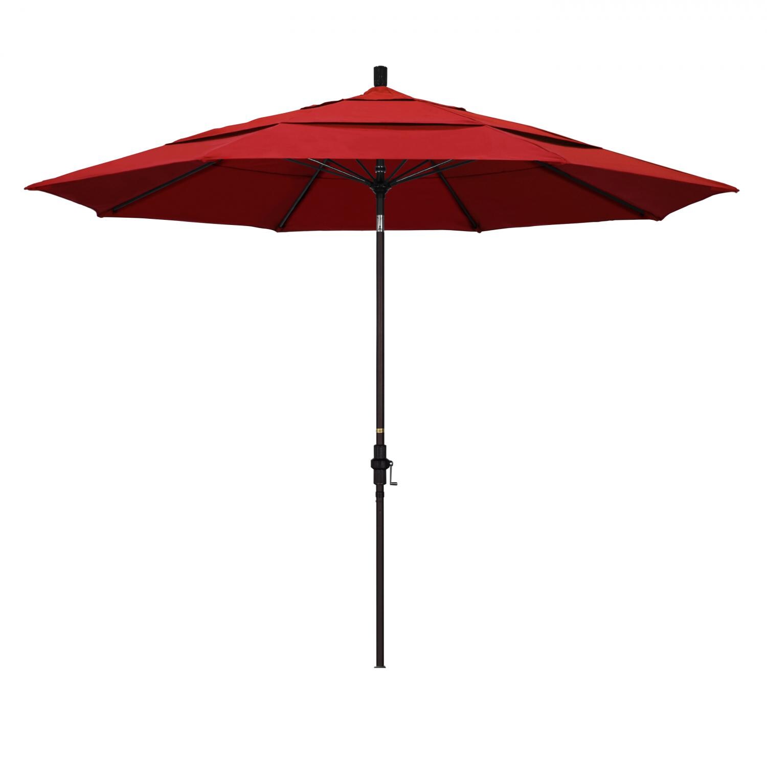 California Umbrella 11 Ft. Octagonal Aluminum Collar Tilt Patio Umbrella W/ Crank Lift & Fiberglass Ribs - Bronze Frame / Olefin Red Canopy