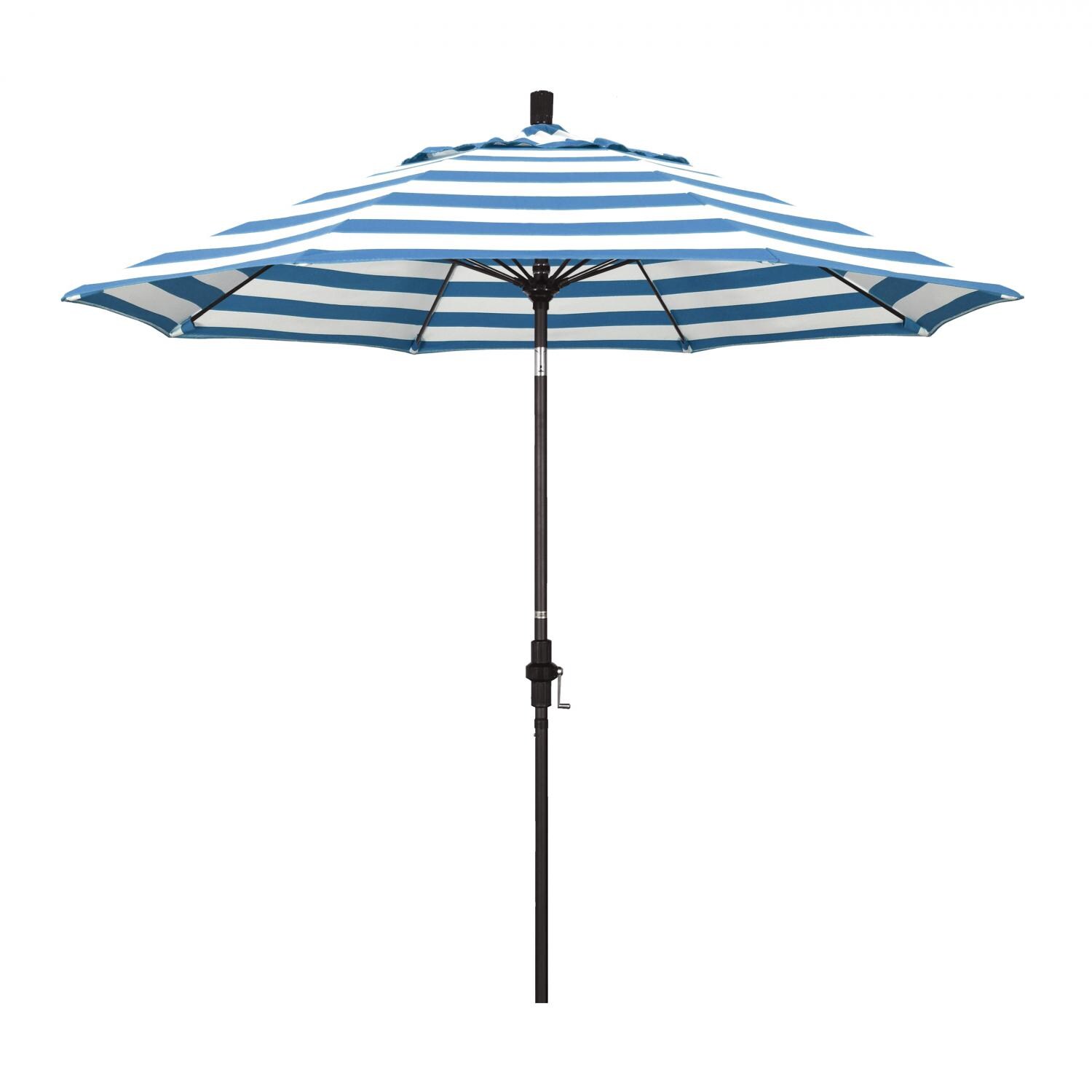 California Umbrella Sun Master Series 9 Ft Octagonal Aluminum Collar Tilt Patio Umbrella W/ Crank Lift & Fiberglass Ribs - Bronze Frame / Sunbrella Cabana Regatta Canopy image
