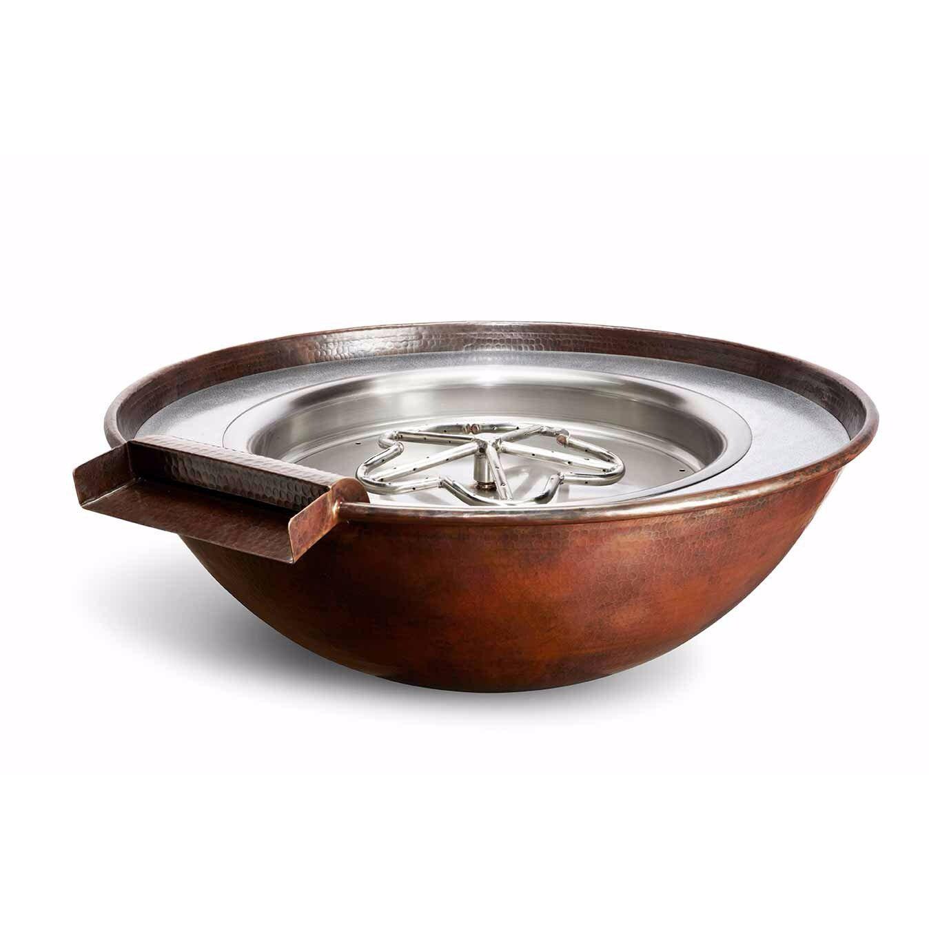 HPC Tempe 31-Inch Round Hammered Copper Natural Gas Fire And Water Bowl - Electronic Ignition - 24VAC thumbnail