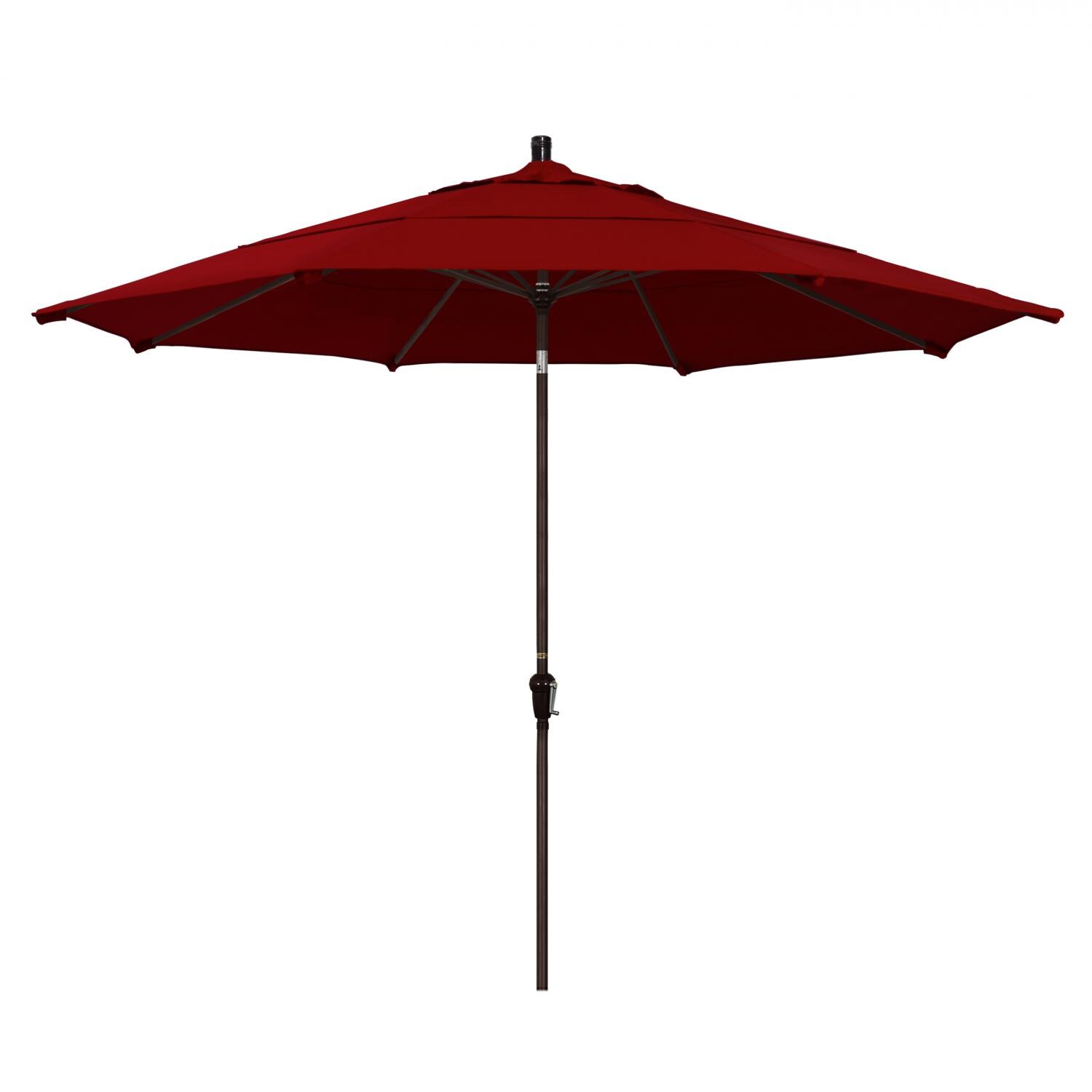 California Umbrella 11 Ft. Octagonal Aluminum Auto Tilt Patio Umbrella W/ Crank Lift & Aluminum Ribs - Bronze Frame / Sunbrella Canvas Jockey Red Canopy image