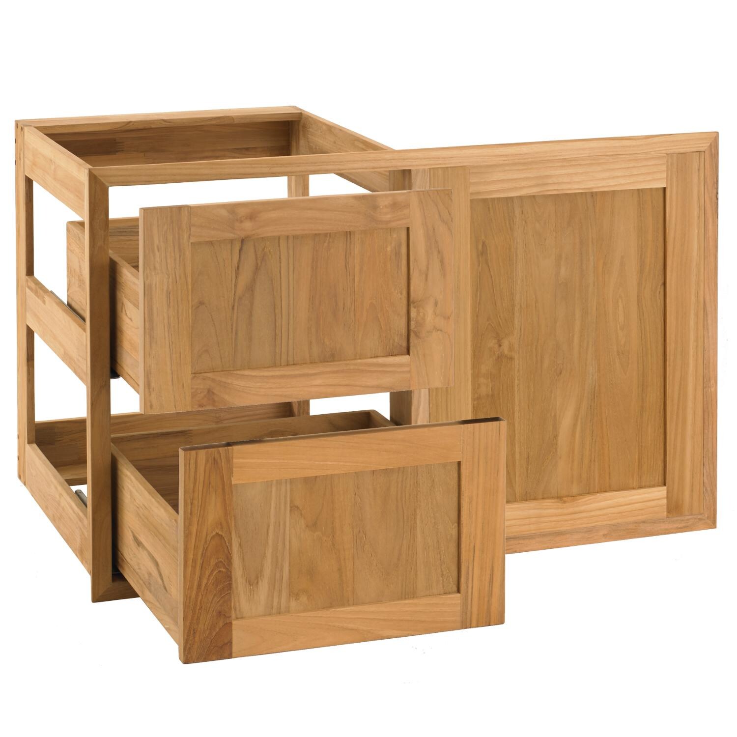 Pacific Teak CO21-35S | Shaker 35-Inch Teak Wood Access Door and Double Drawer Combo - Open thumbnail