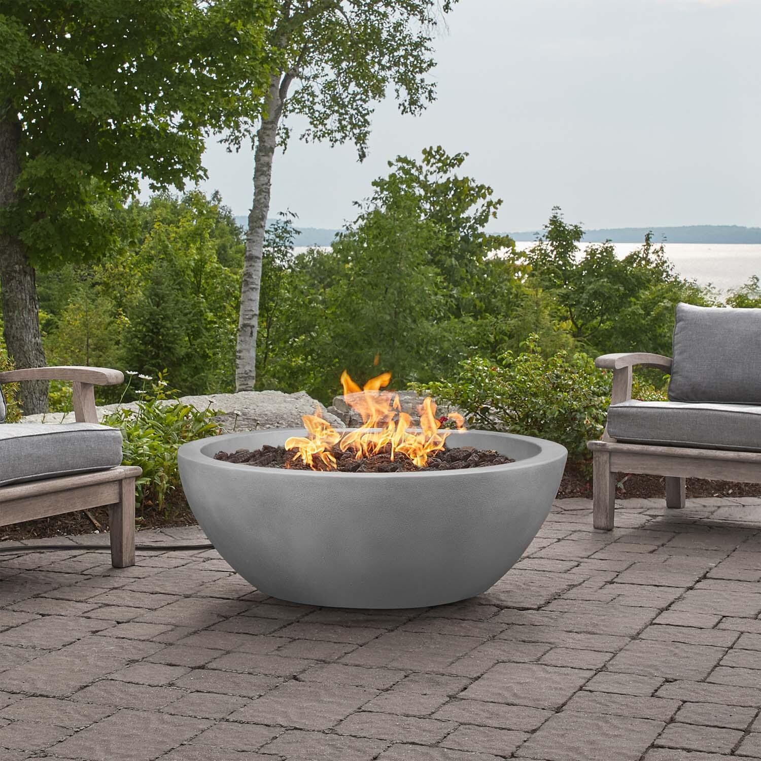 Dustyview 42-in Round Concrete Propane Fire Bowl in Ash by BBQGuys Signature