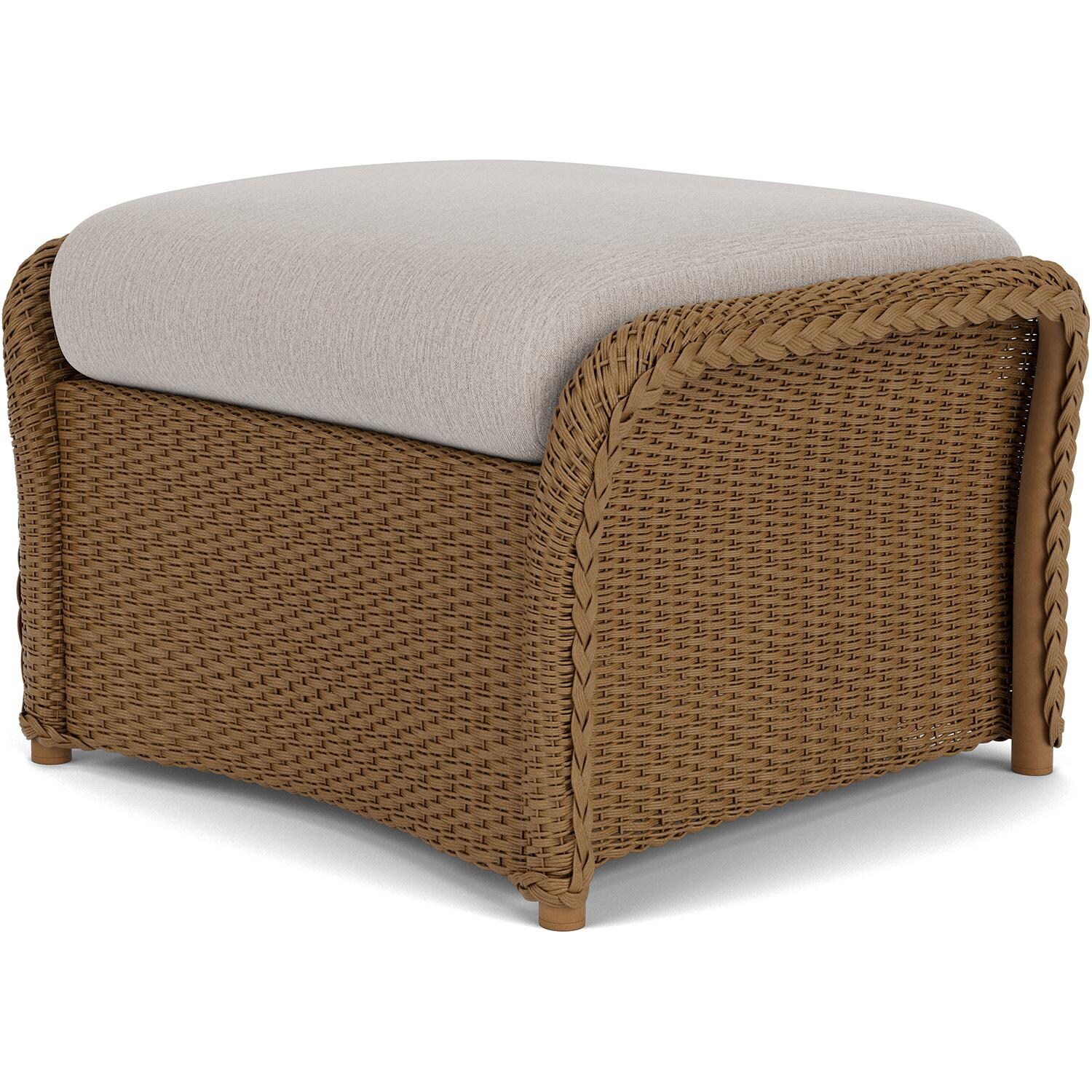 Lloyd Flanders Weekend Retreat Woven Ottoman in Hickory Finish W/ Remy Cloud Fabric - Back Right thumbnail