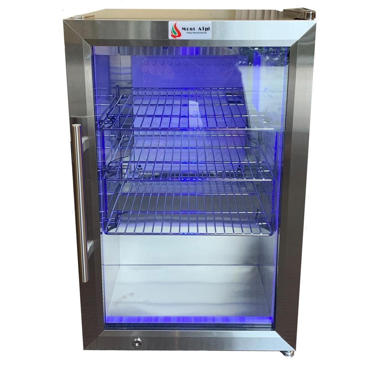 Mont Alpi MA805-AW 6-Burner Stainless Steel Art-Wood Propane Island Grill - Refrigerator Front View - White Background thumbnail