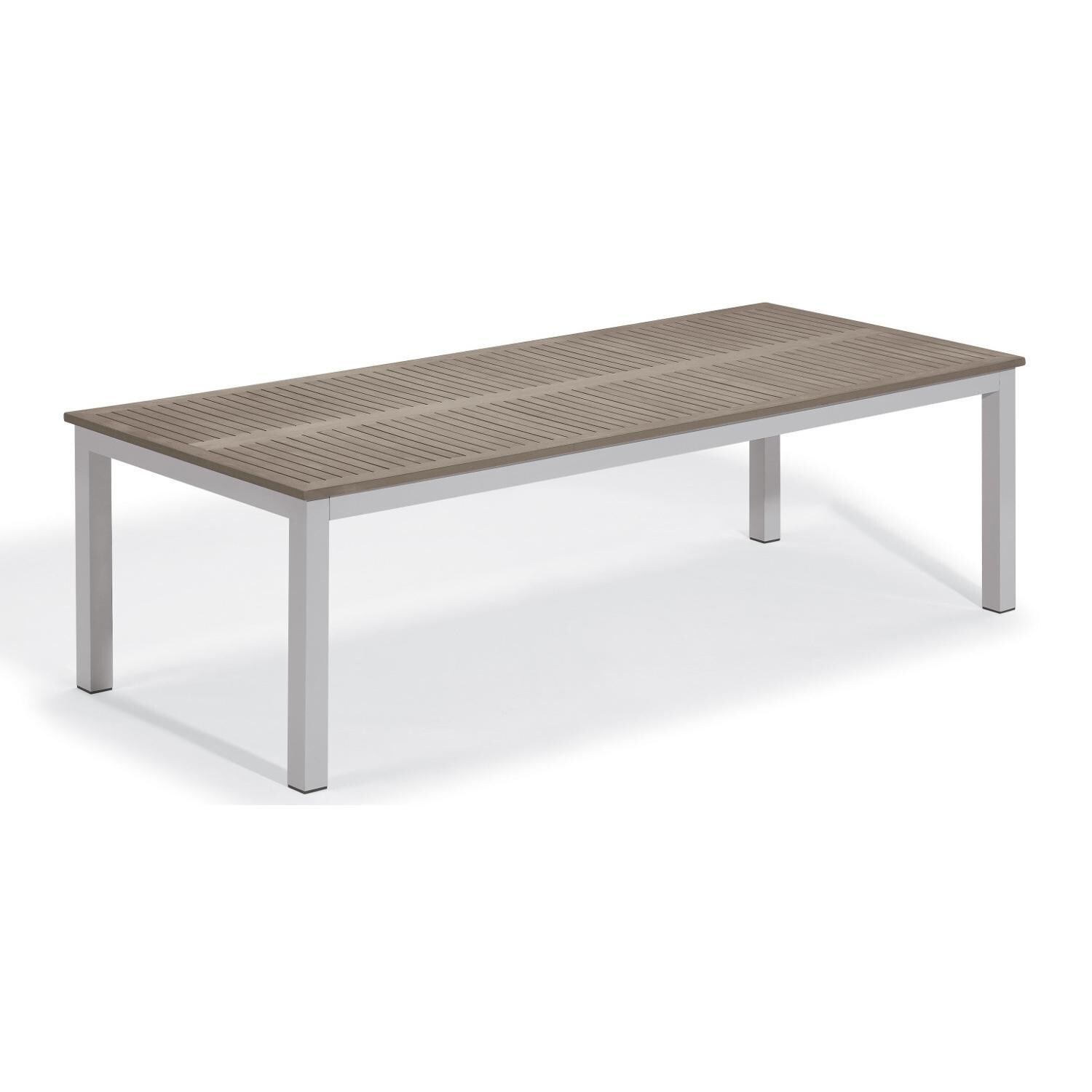 Travira Aluminum 103 X 42 Inch Rectangular Patio Dining Table W/ Tekwood Vintage Top By Oxford Garden - White Background thumbnail