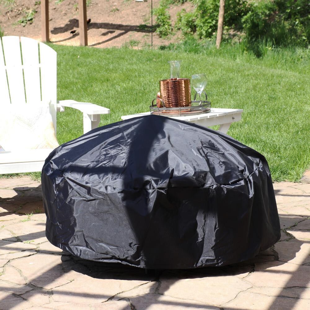 30 Inch Round Patio Fire Pit Cover – Heavy Duty Polyester, Waterproof & UV Resistant, Black