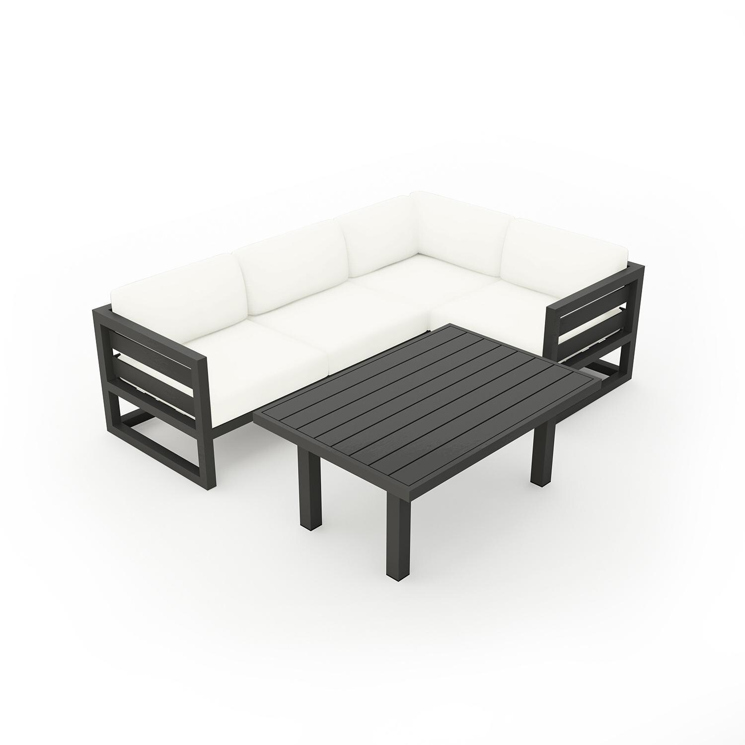 Misty Cove 5 Piece Sectional Set in Slate w/Chat Table & Canvas Natural Cushions by Lakeview - Top Angle View - White Background thumbnail