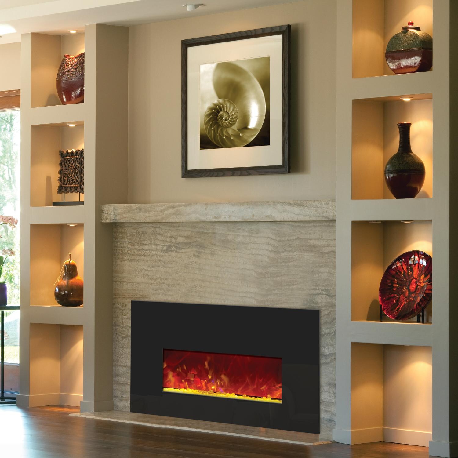 Amantii 26-inch Electric Fireplace Insert with Black Glass Surround - Orange Yellow - Installed thumbnail