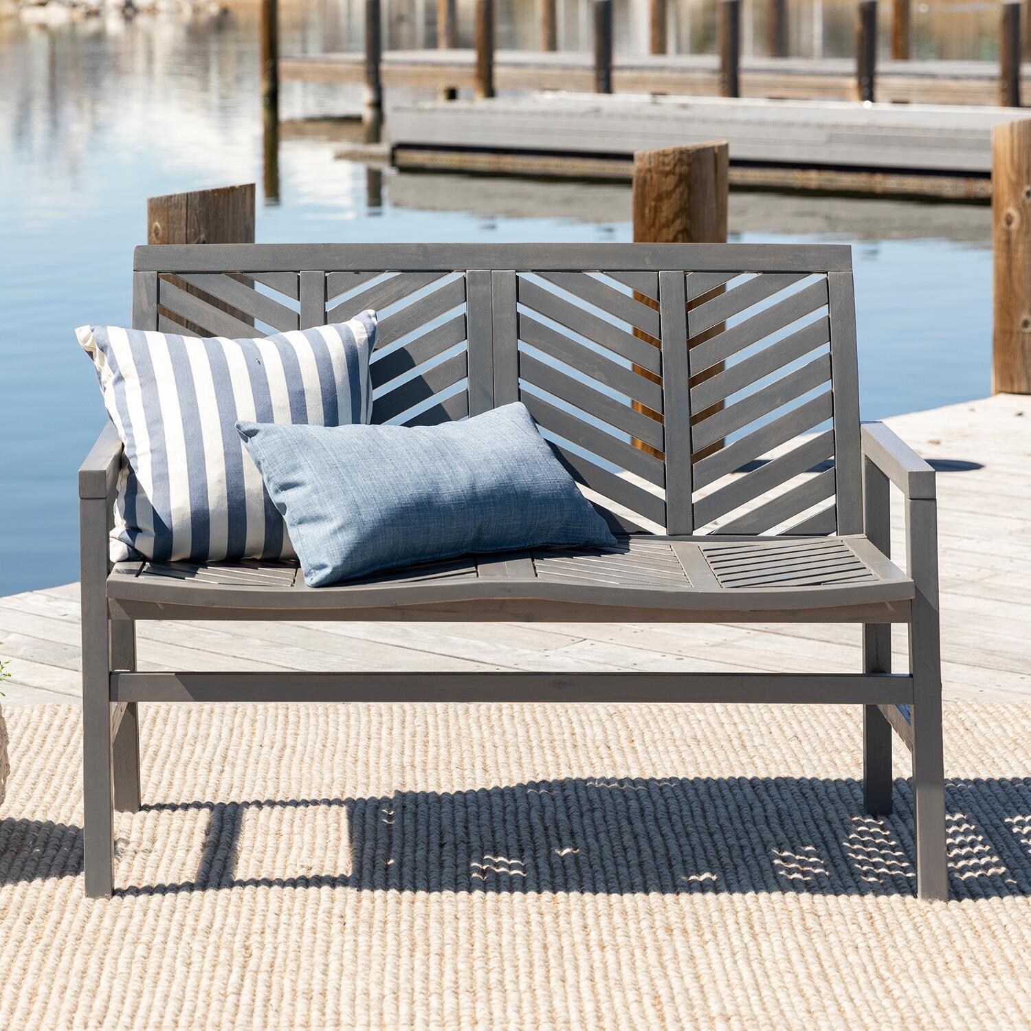 Walker Edison Vincent Acacia Patio Loveseat - Grey Wash image