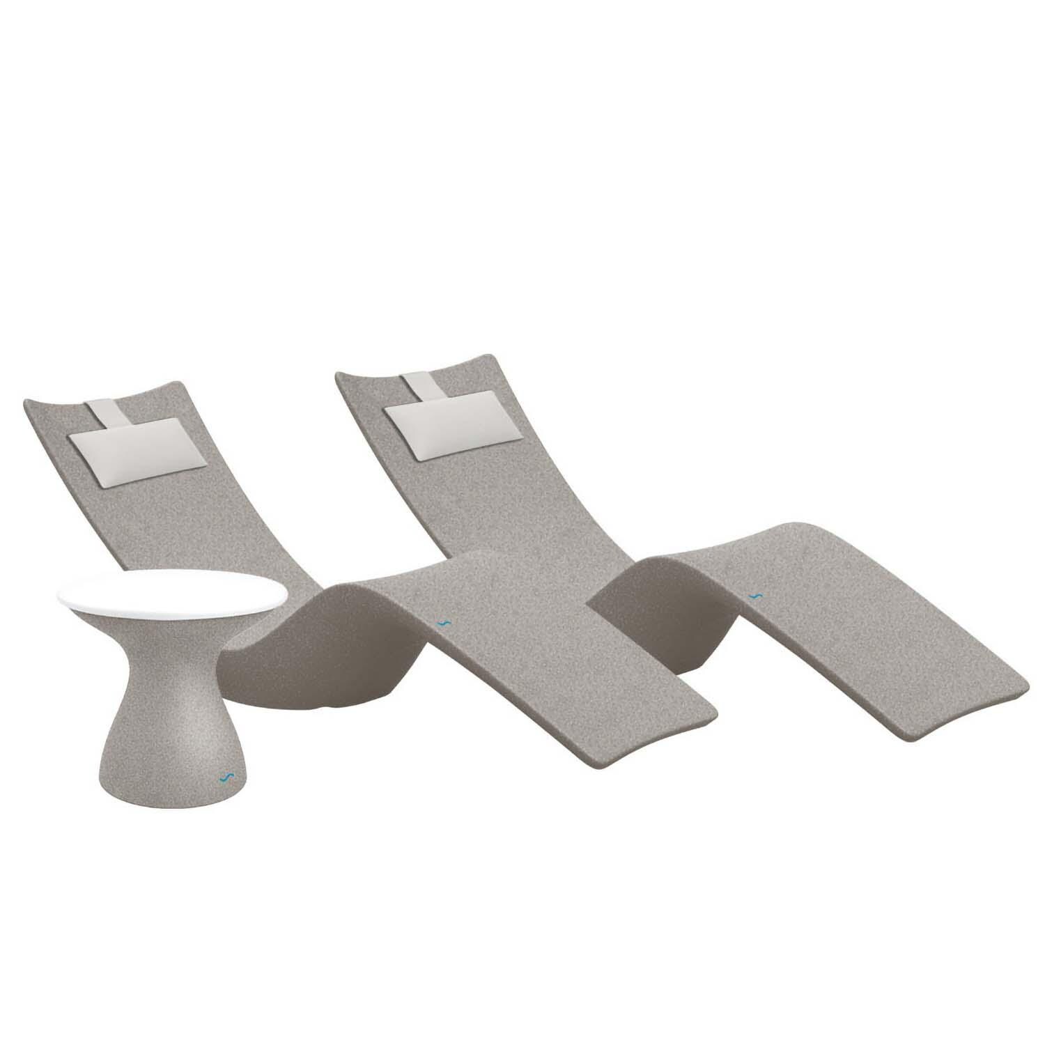 Ledge Lounger Autograph Chaise Lounge (Set of 2) W/Side Table - Granite Grey W/White Lid & Pillow - White Background thumbnail