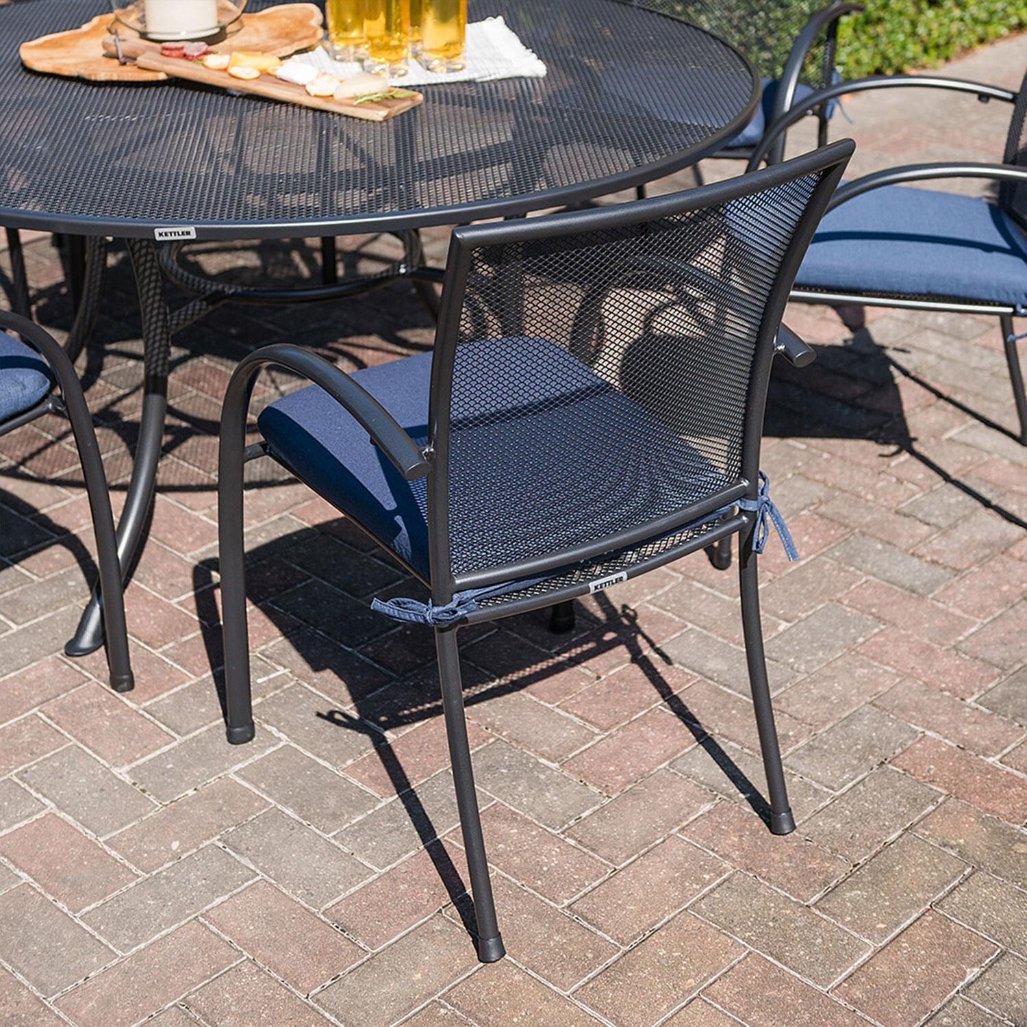 Pilano 7 Pc Steel Round Dining Set in Gray By KETTLER - Dining Chair - Rear View - Detail thumbnail