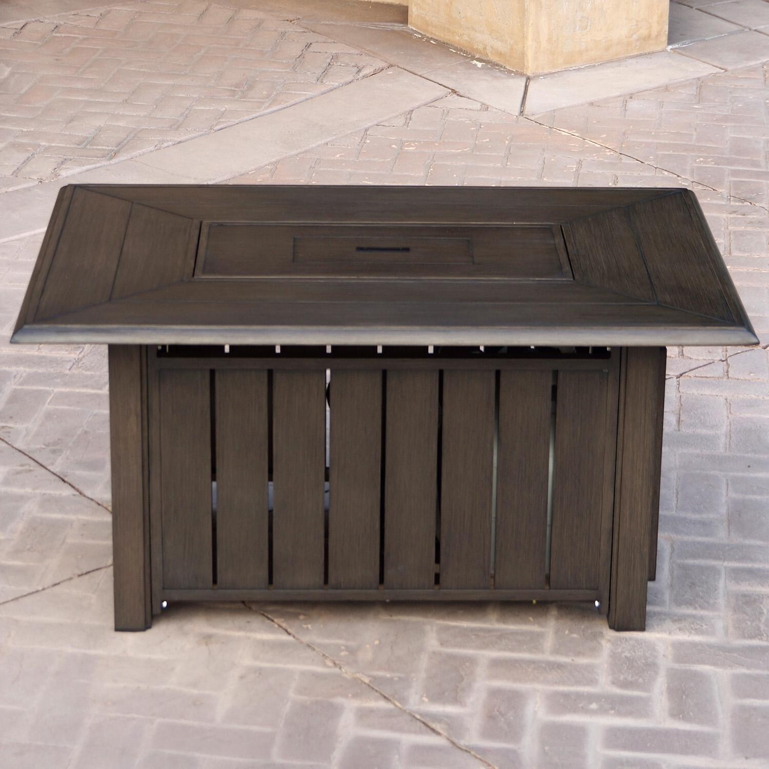 Brooklyn 6 Pc Aluminum Fire Pit Seating Set w/Ottomans in Multi-brown/Sesame by Darlee - Fire Pit Table - Lifestyle thumbnail