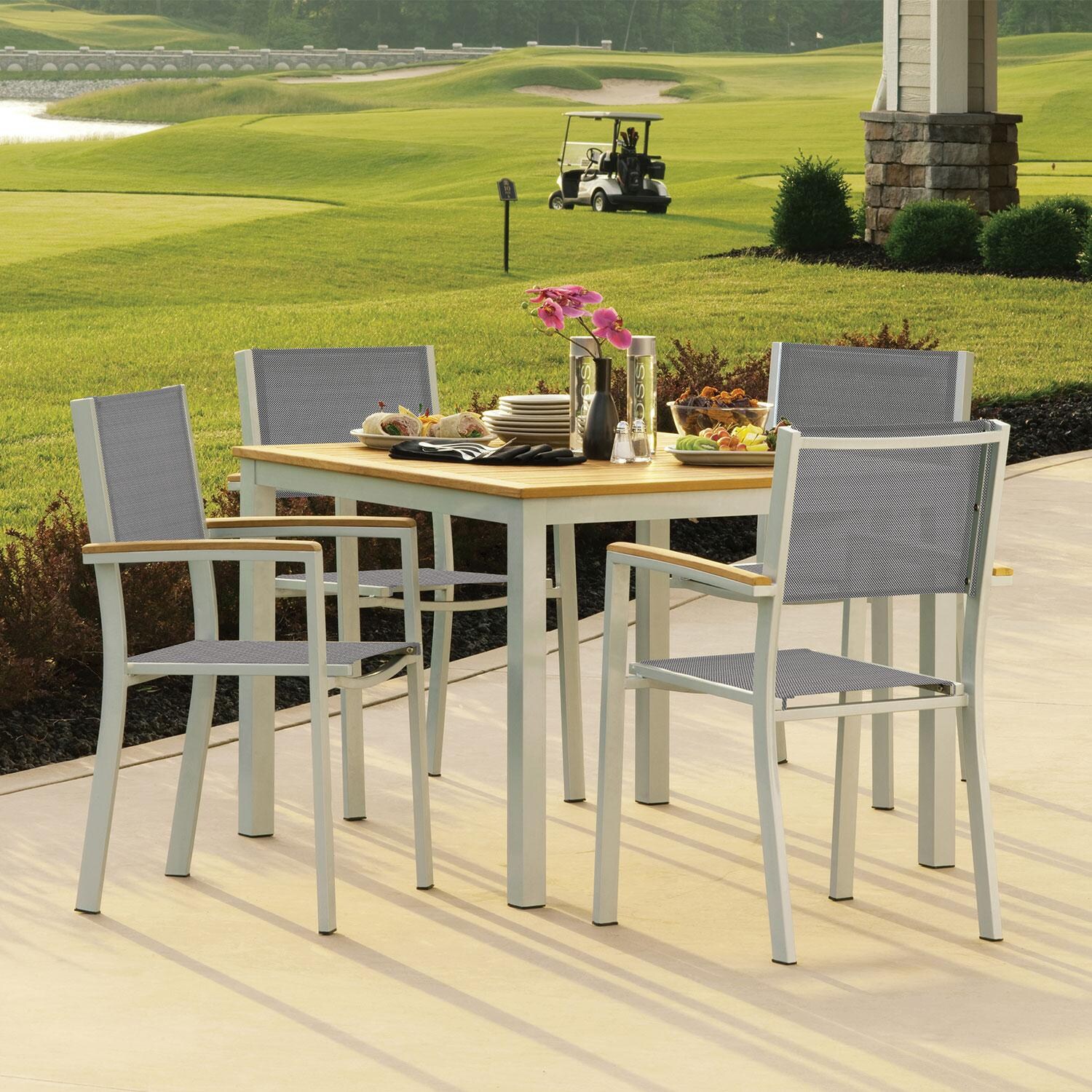 Travira 5 Pc Powder-Coated Aluminum Dining Set in Titanium by Oxford Garden - On Golf Course - Lifestyle thumbnail