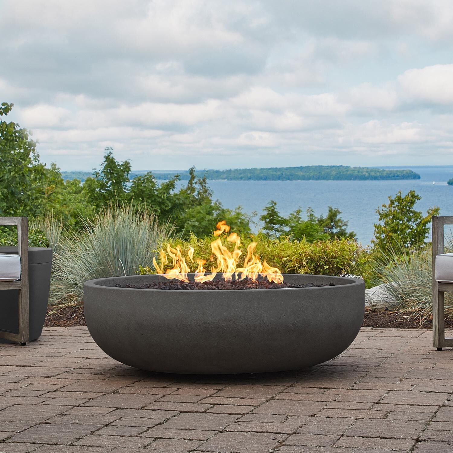 Grand Lake 524LP-CBN 48 Inch Round Concrete Propane Fire Bowl in Gray by BBQGuys Signature - Display - White Background thumbnail