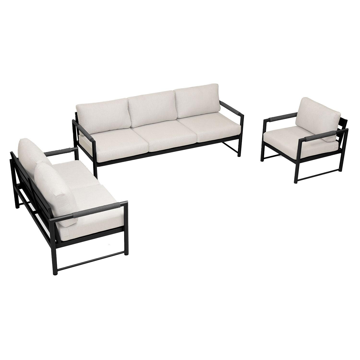 Lakeview AVEBAY-BK-CO-SET143-CS Avenue Bay Black/Carbon 3 Pc Sofa Loveseat Set - Cast Silver - Overhead View - White Background thumbnail