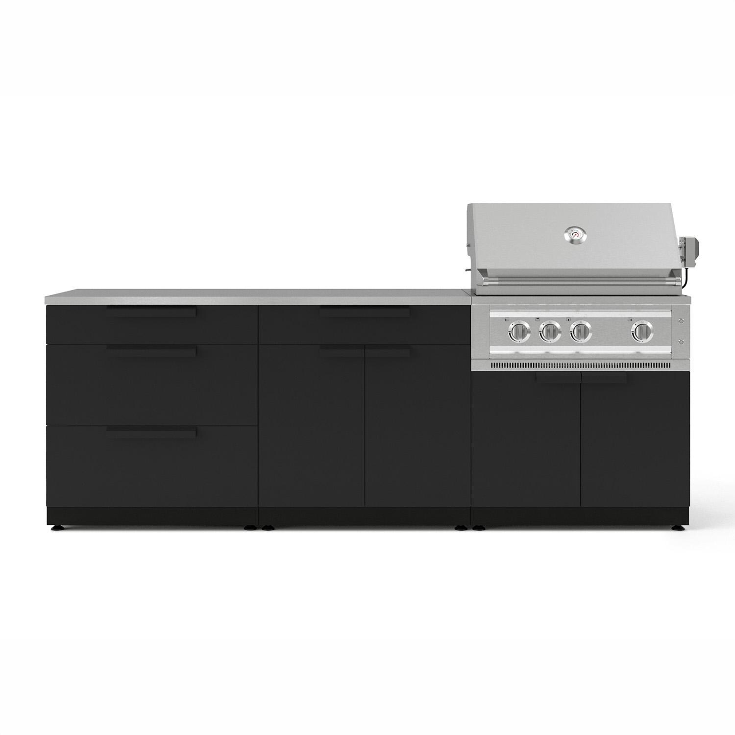 NewAge Products 67423 Classic Series 8 Ft Outdoor Kitchen Island w/ 33-in Propane Grill, Trash Bin, Door & Drawer in Matte Black/Stainless Steel - Island - White Background thumbnail