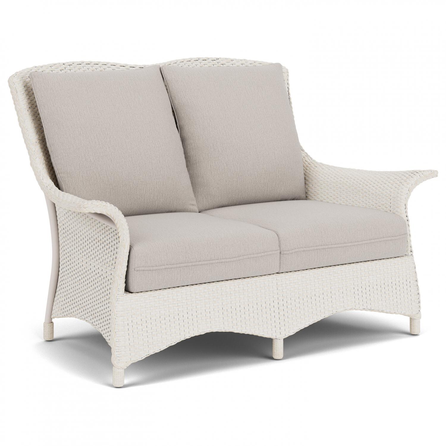 Lloyd Flanders Mandalay Loveseat In Antique White Finish With Remy Cloud Fabric - Angled thumbnail