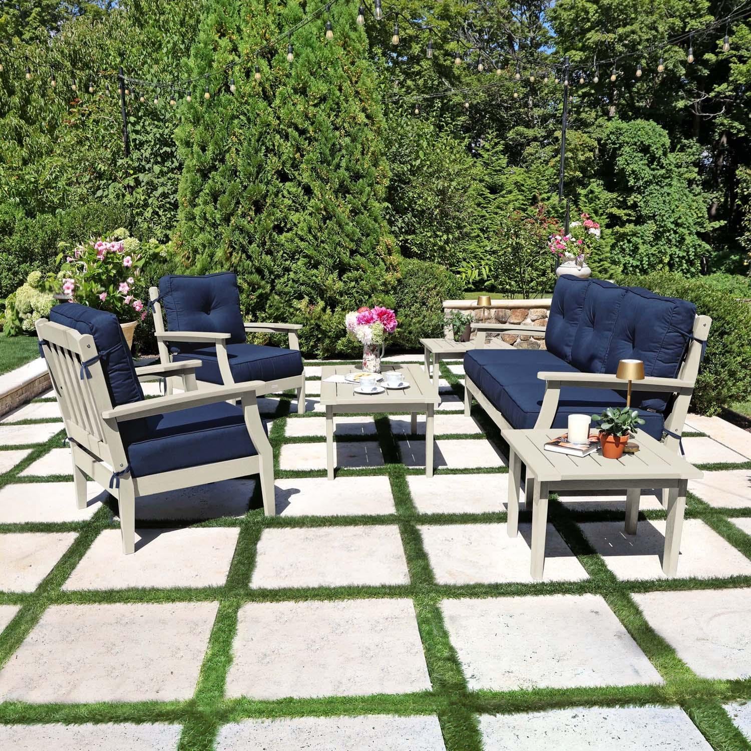 Blushing Bay 6 Pc Recycled Plastic Seating Set w/ Sofa in Spectrum Indigo/Whitewash by Lakeview Outdoor Designs - Side View - Lifestyle thumbnail