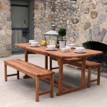 Midland 3 Piece Brown Acacia Patio Dining Set W/ 55 X 35 Inch Extension Table By Walker Edison image