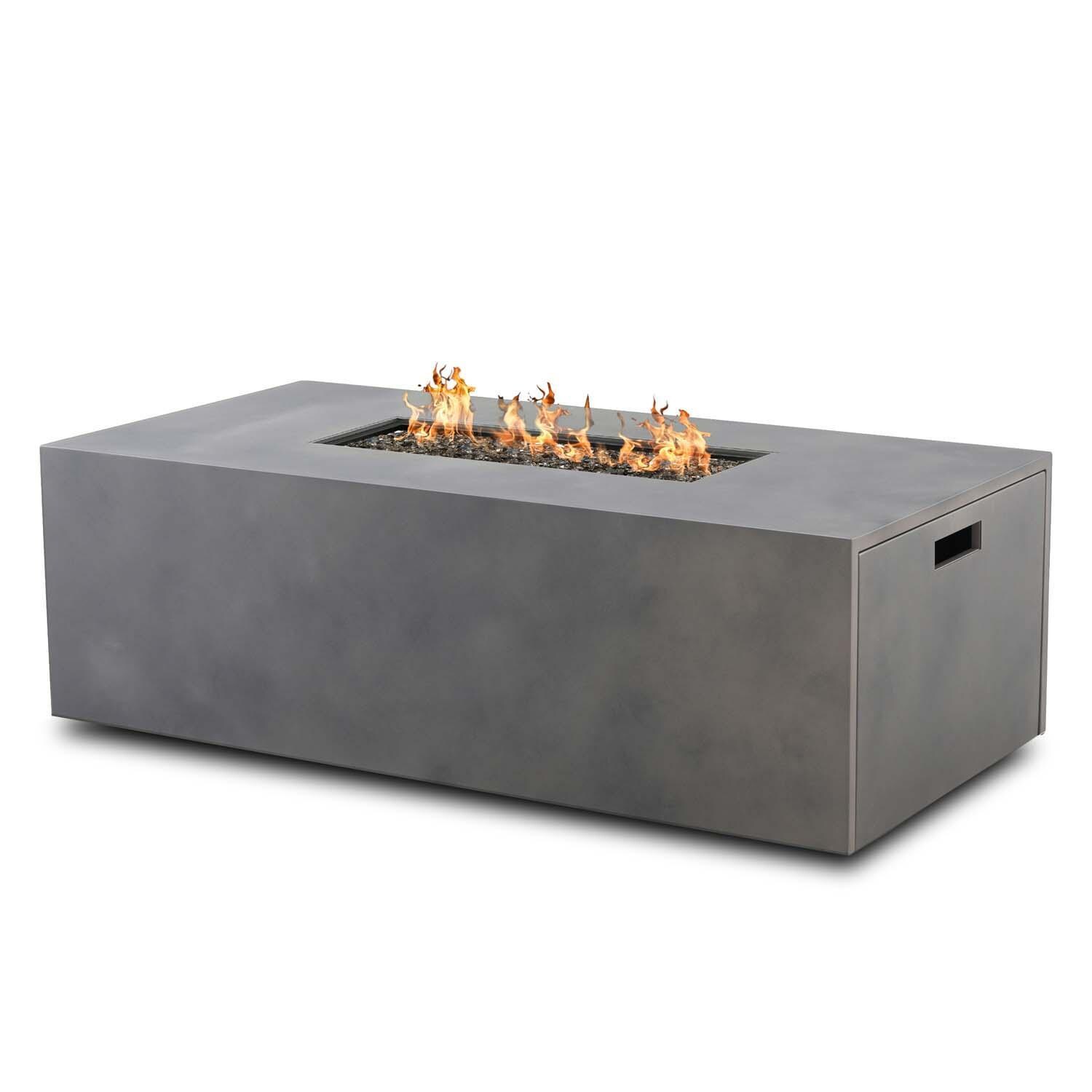 Bellino 30 Inch Rectangular Aluminum Propane Fire Pit in Concrete By Ebel