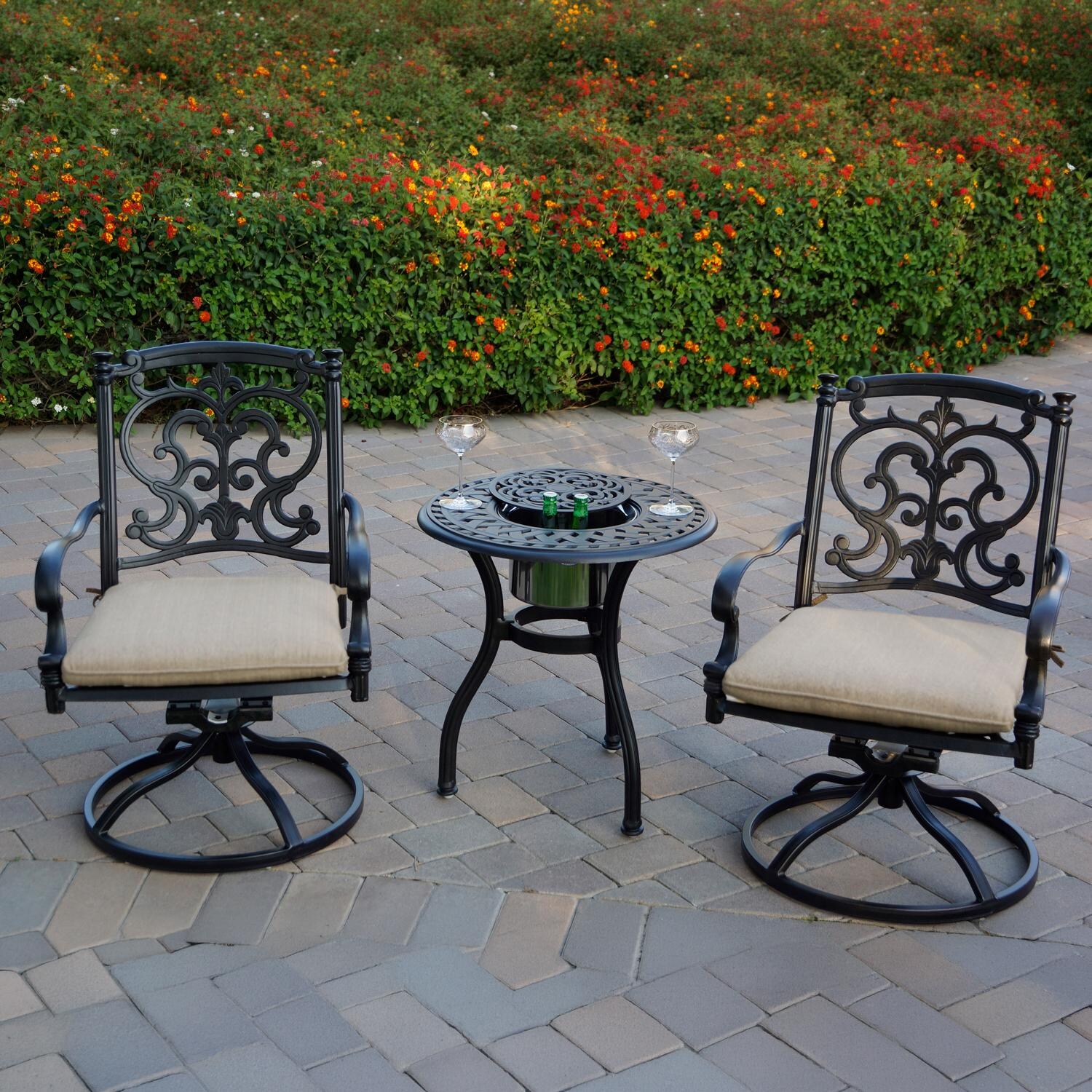 Darlee Santa Barbara 3 Pc Cast Aluminum Bistro Set w/ 24 Inch Series 60 Ice Bucket End Table - Lifestyle thumbnail
