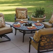 Darlee Santa Monica 5 Piece Cast Aluminum Patio Fire Pit Conversation Seating Set - Fire Pit BBQ Table With Ice Bucket Insert image