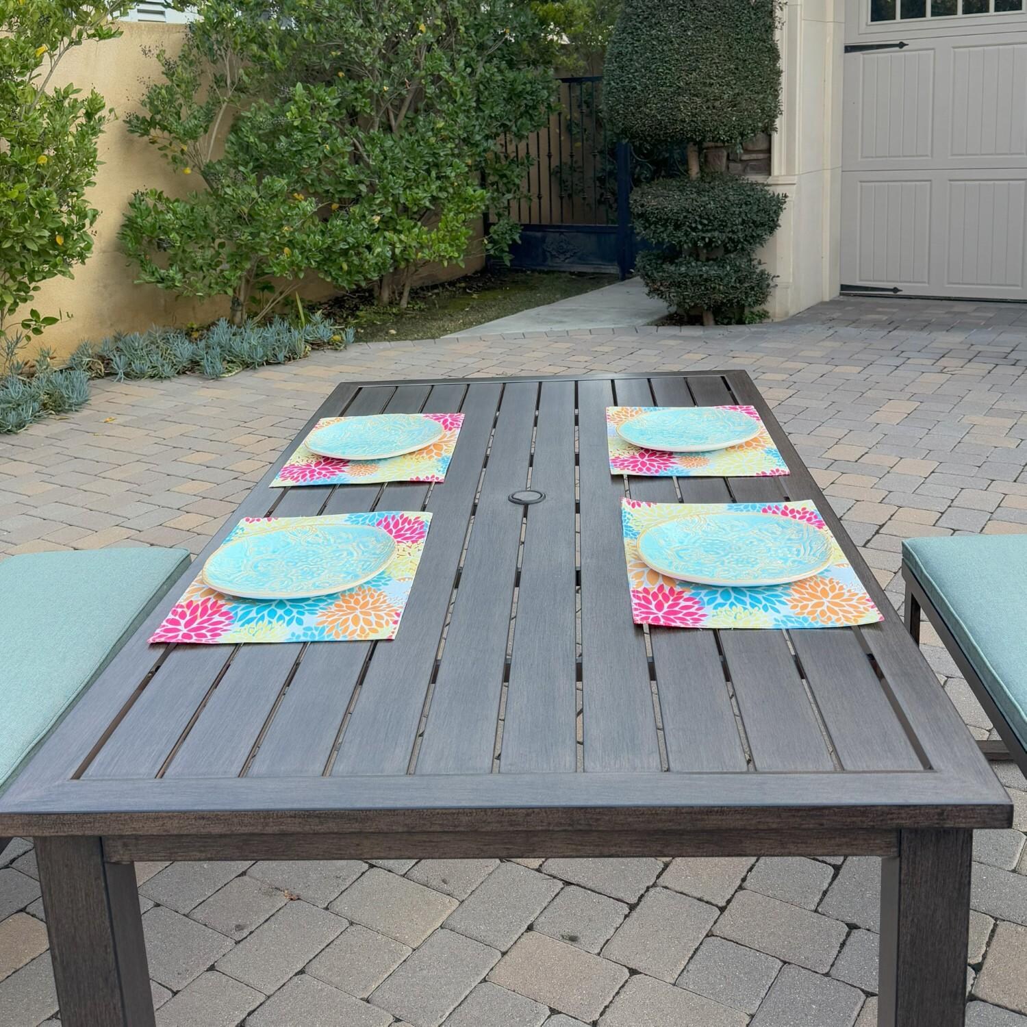 Atlantis 3 Pc Aluminum Dining Set w/ 2 Two Person Benches in Walnut/Spa by Darlee - Side - Lifestyle thumbnail