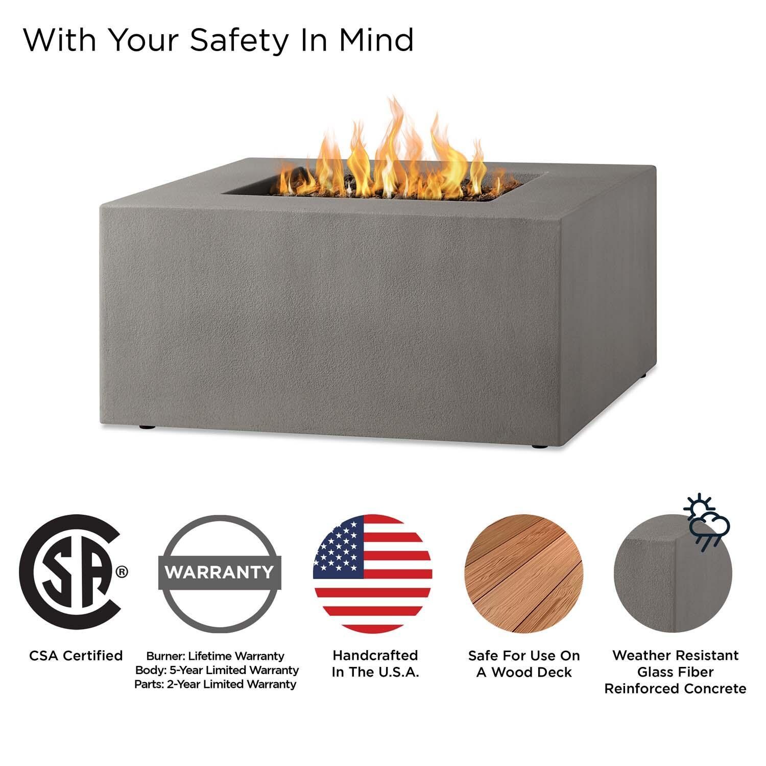 Olliewood 40 Inch Square Glass Fiber Reinforced Concrete Natural Gas Fire Pit Table in Flint by BBQGuys Signature - Safety thumbnail