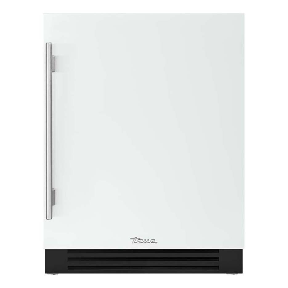 True TUWADA-24-RS-A~030-H04 ADA Height 24 Inch 40 Bottle Right Hinge Outdoor Wine Cabinet - Matte White w/ Stainless Steel Handle - White Background thumbnail