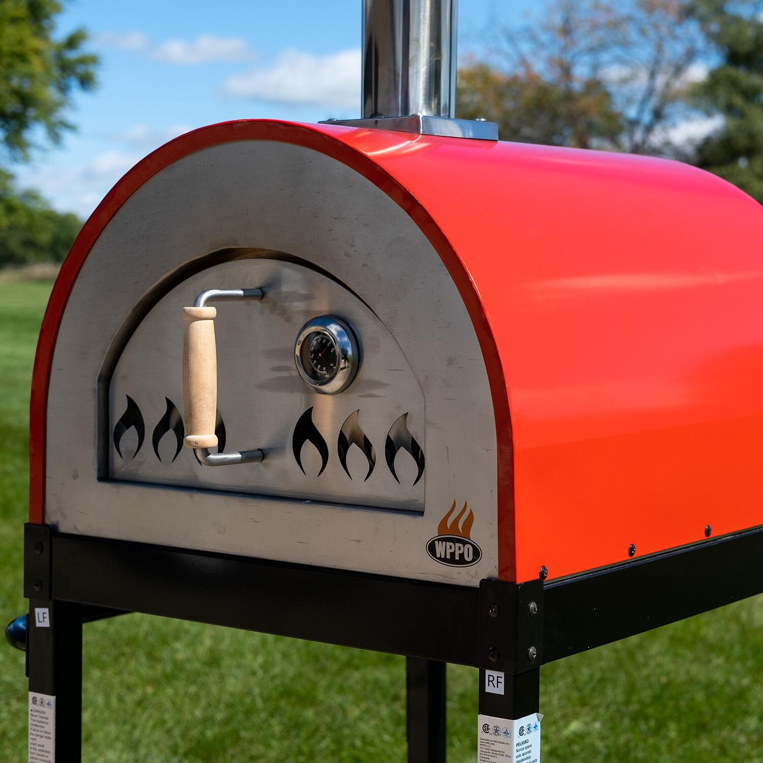 WPPO WKE-04WG-RED Traditional Dual Fueled 25-in Wood/Gas-Fired Oven - Red - Close Up - Lifestyle thumbnail