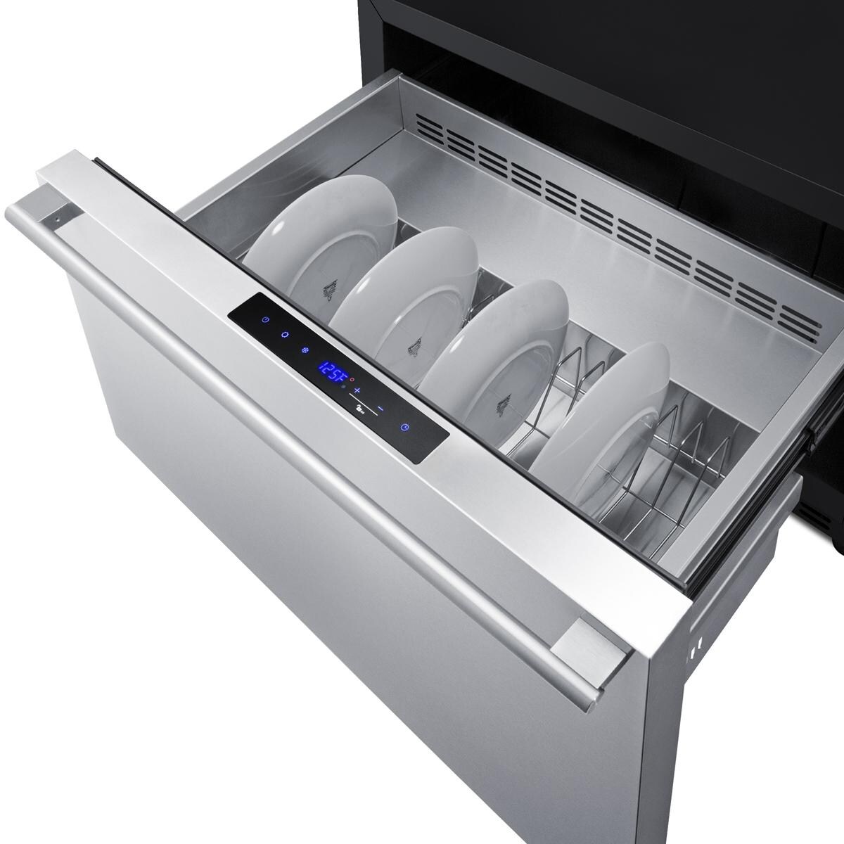 Summit SPHC30 30 Inch 2.4 Cu. Ft. Convertible Drawer Refrigerator/Warming Cabinet - Plate Rack in Use - Detail thumbnail