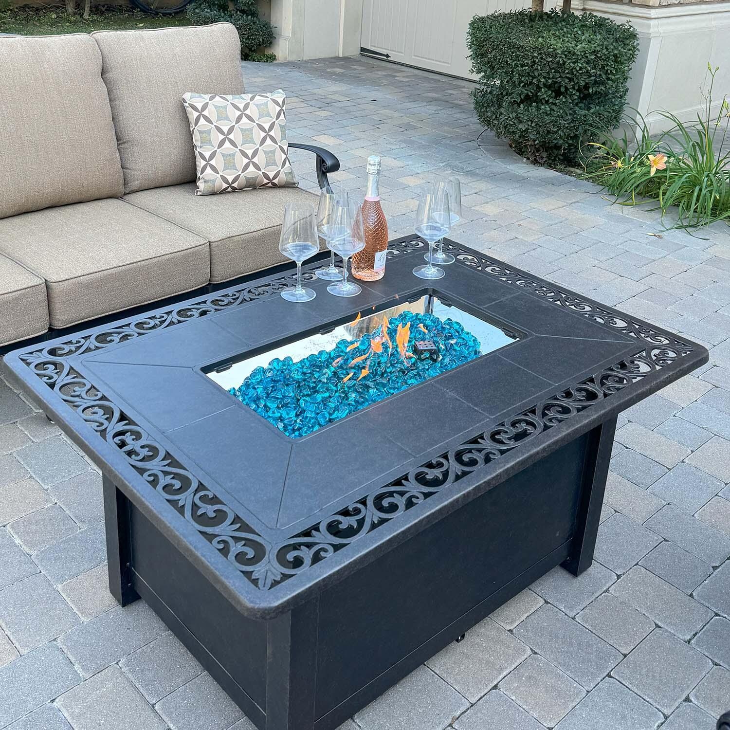 Madison 4 Pc Cast Aluminum Fire Pit Seating Set in Antique Bronze/Sesame by Darlee - Close Up Table - Detail thumbnail