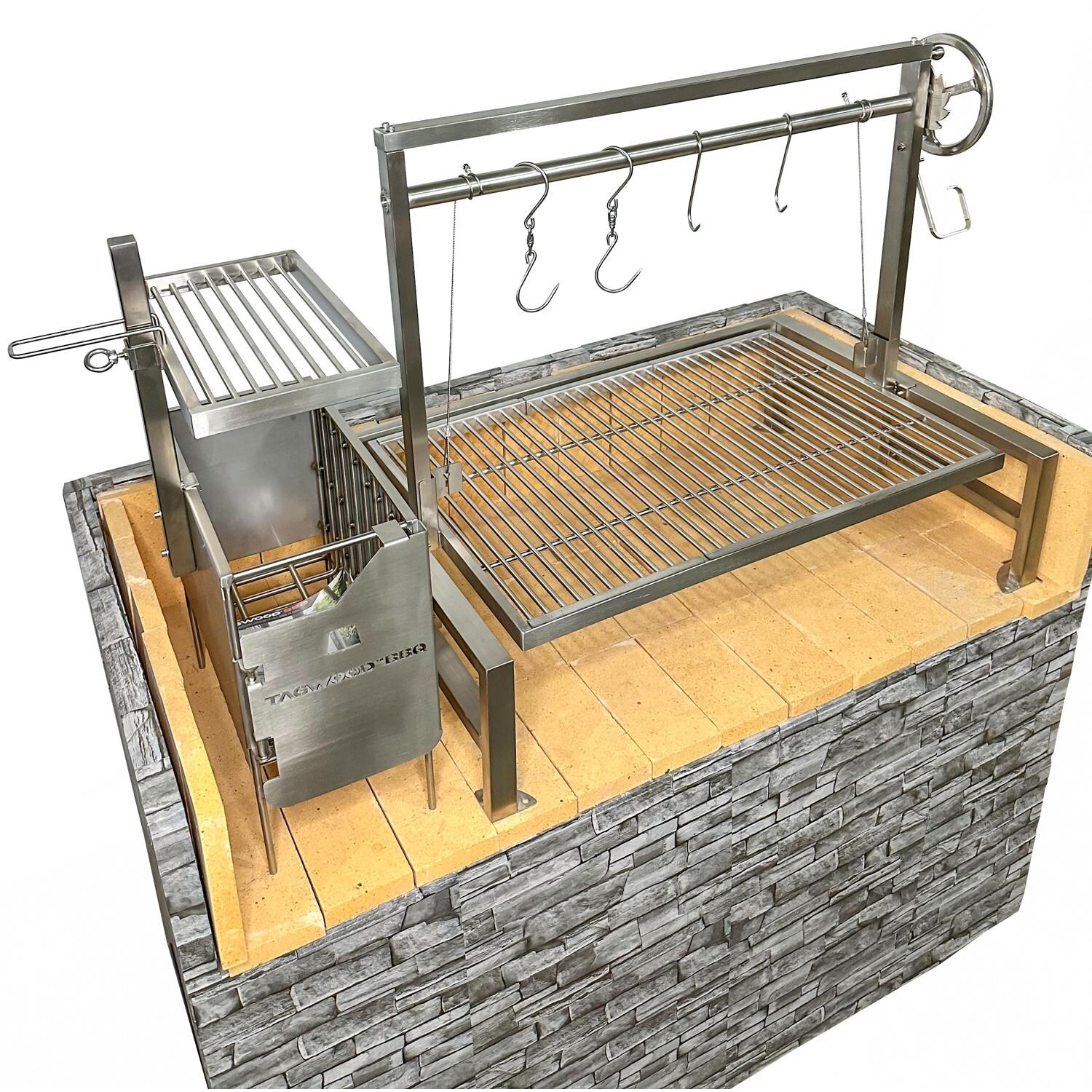 Tagwood BBQ BBQ09SSFRONT Insert Style Argentine Santa Maria Wood Fire & Charcoal Gaucho Grill without firebricks - From Above (Shown Installed in Island) - White Background thumbnail