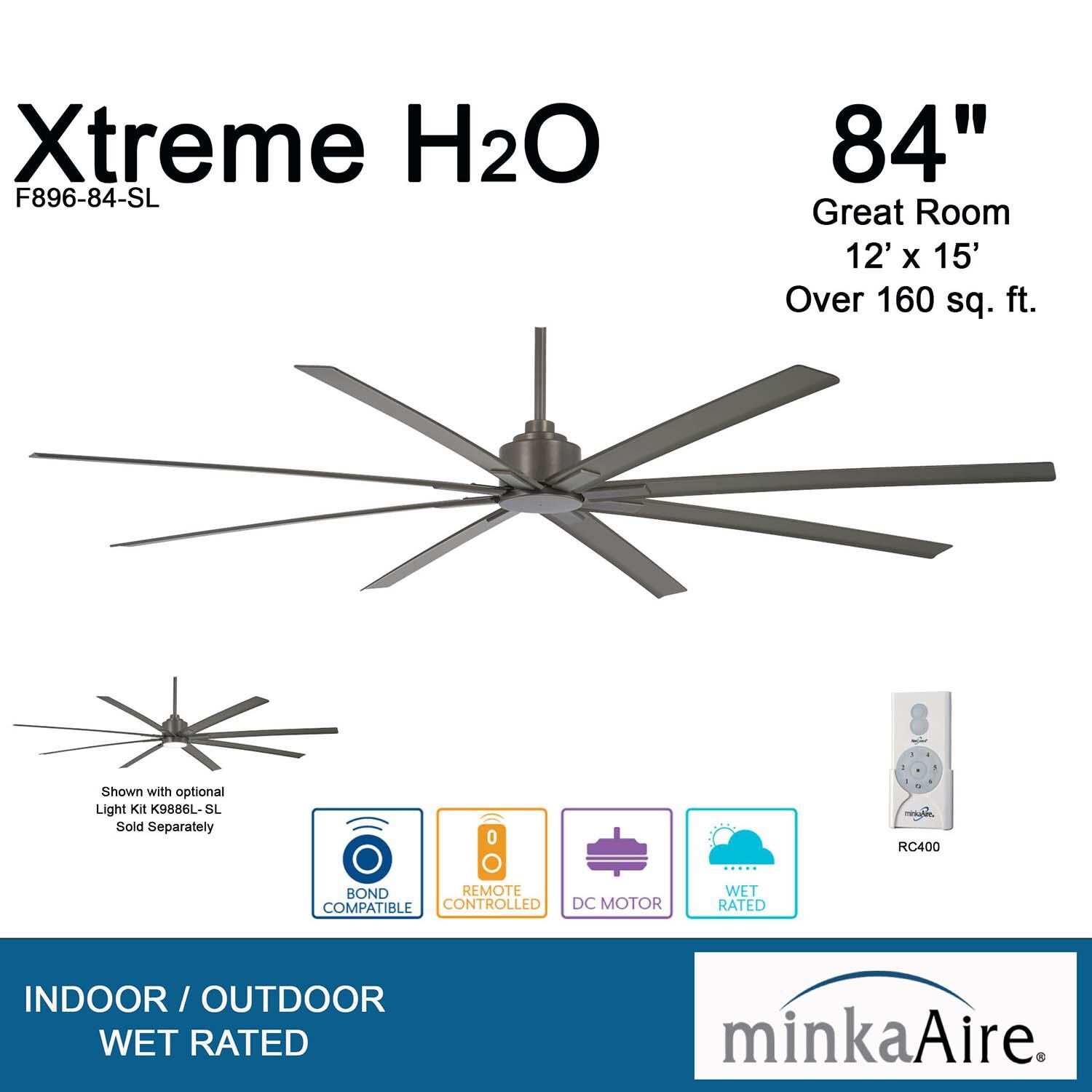 Minka-Aire F896-84-SI Xtreme H2O 84-Inch 8-Blade Ceiling Fan in Smoked Iron Finish w/ Smoked Iron Blades - Overview thumbnail