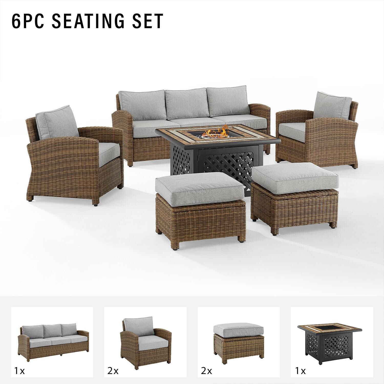 Ultimate Patio UP-92417WB-GY 6Pc Wicker Outdoor Sofa Set in Gray - Included in Set ((Sofa, Two Club Chairs, Two Ottomans, & Fire Table) - Diagram thumbnail