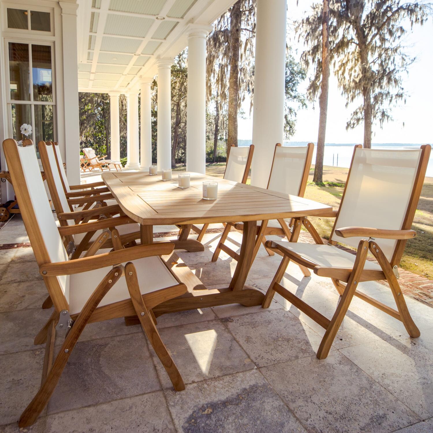 Royal Teak Collection Florida Reclining & Folding Teak Patio Dining Arm Chair - On the Patio thumbnail