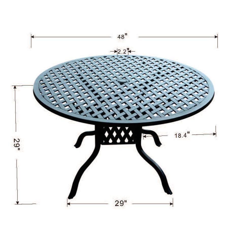 Darlee Series 30 48 Inch Cast Aluminum Dining Table - Dimensions - Dimensional thumbnail