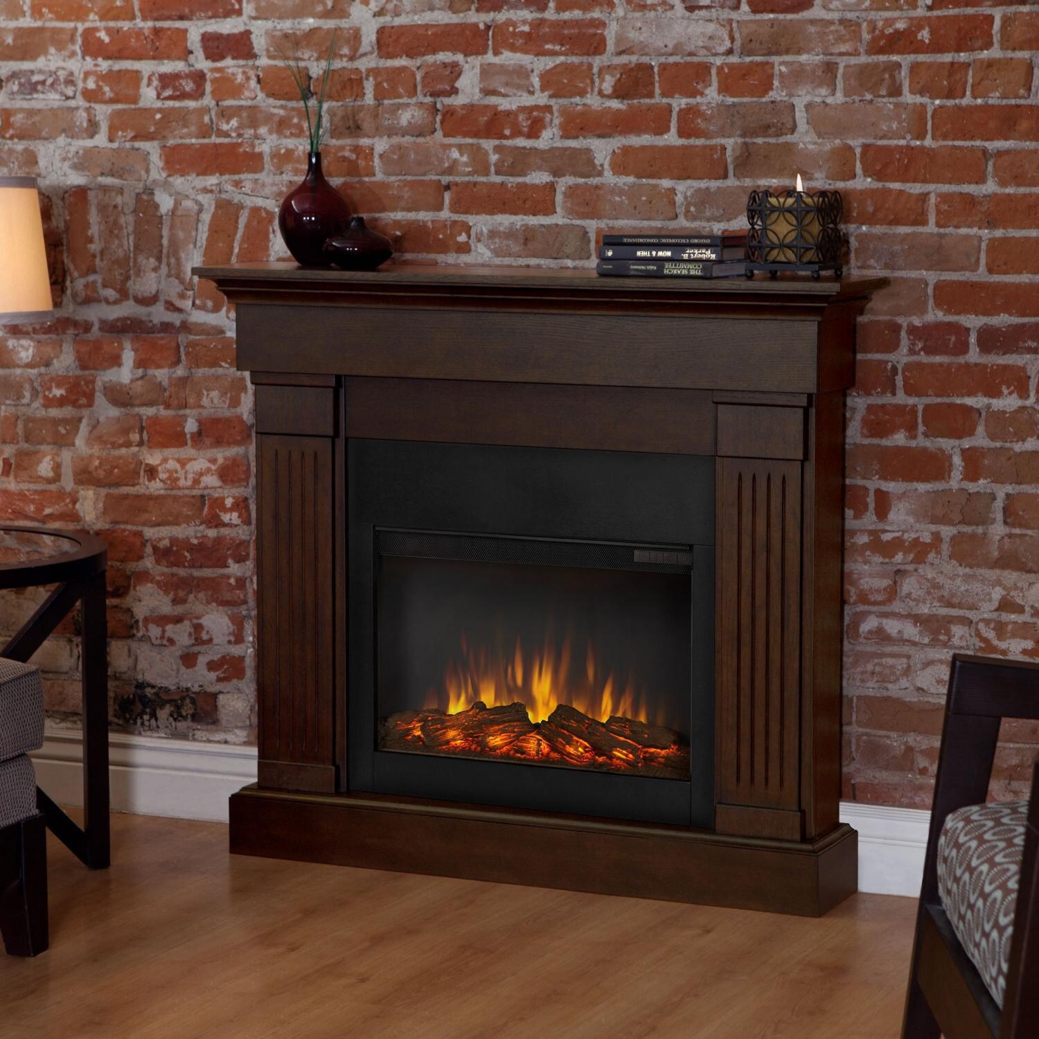 Real Flame 8020E-CO Crawford 47-Inch Slimline Electric Fireplace W/ Mantel - Chestnut Oak - Shown Installed in Room thumbnail